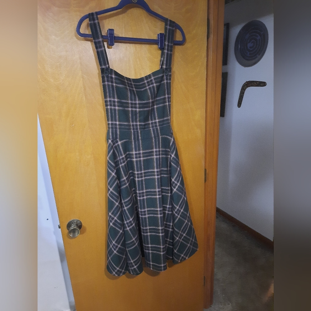 Green plaid pinafore plus size